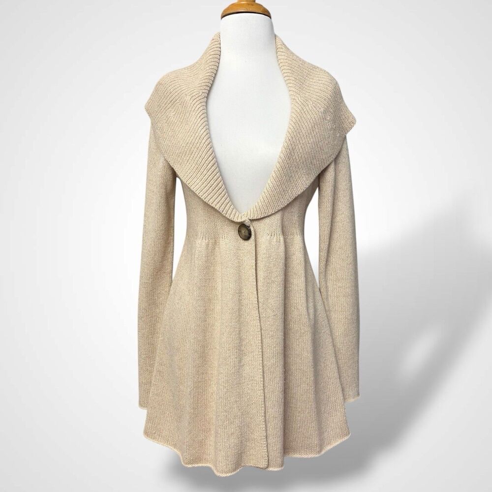 Banana Republic Women Sweater Cardigan Size L Beige Wool Blend Cottage core